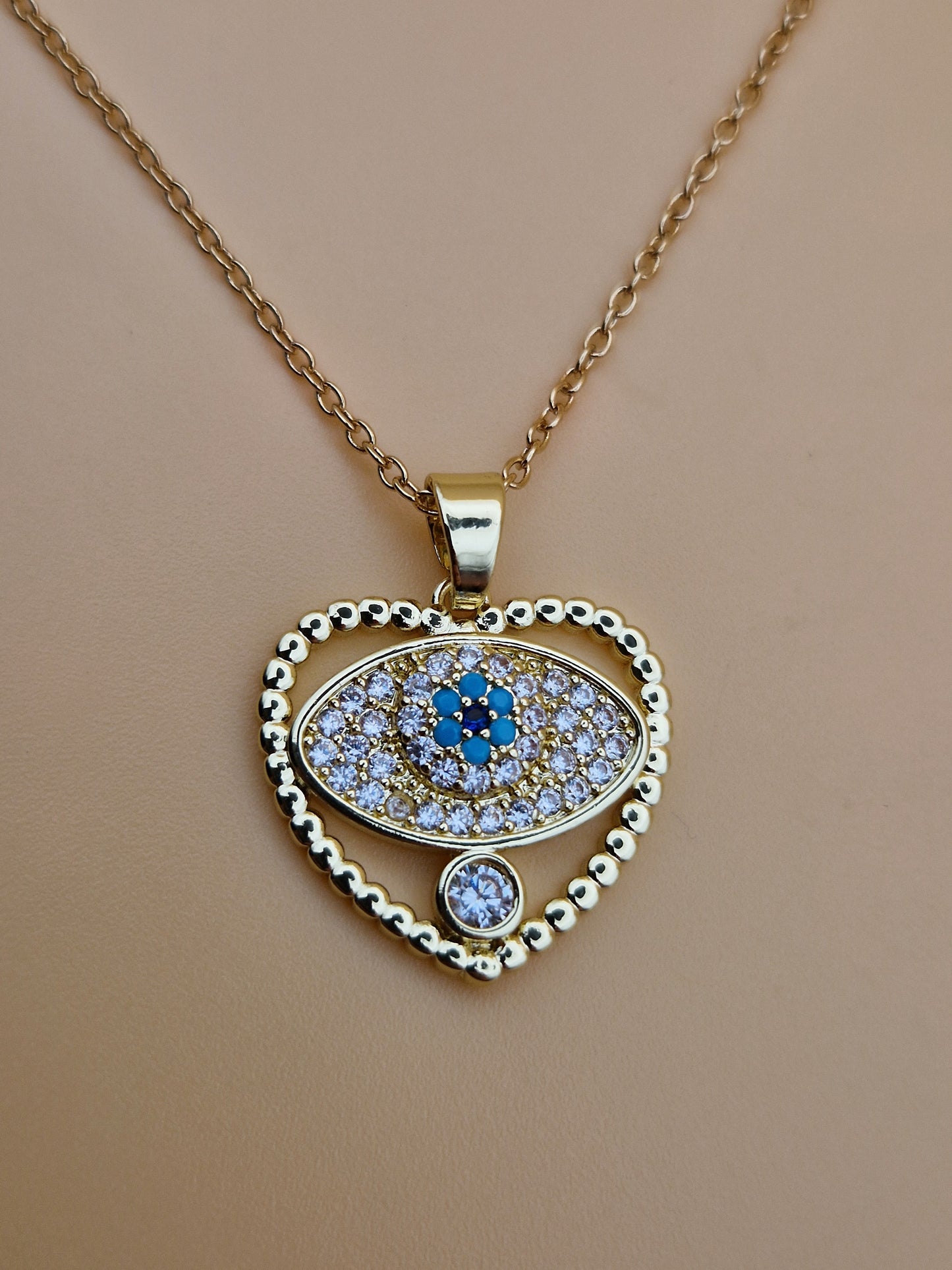 Collier "Cœur Protecteur" - Œil Turc et Zirconium Doré