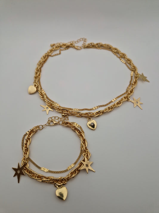 Duo "Étoiles d'Or" - Collier &Bracelet Charms