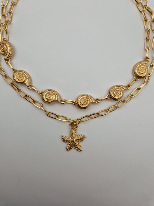 Collier Doré "Éclat Marin" – Étoile de Mer & Spirales