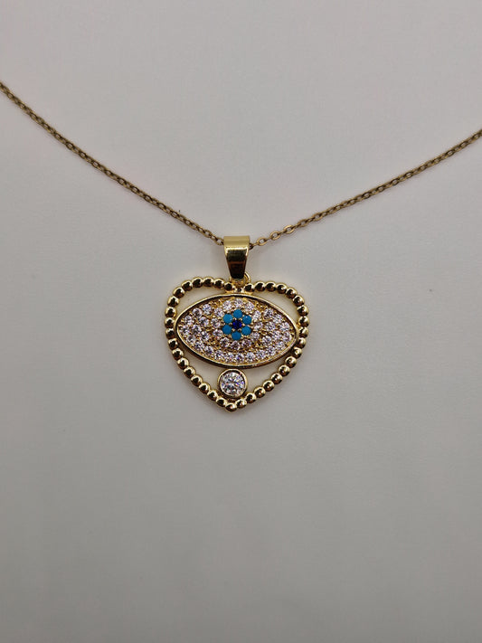 Collier "Cœur Protecteur" - Œil Turc et Zirconium Doré