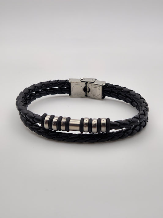 Bracelet Tressé Noir avec Accent Métallique
