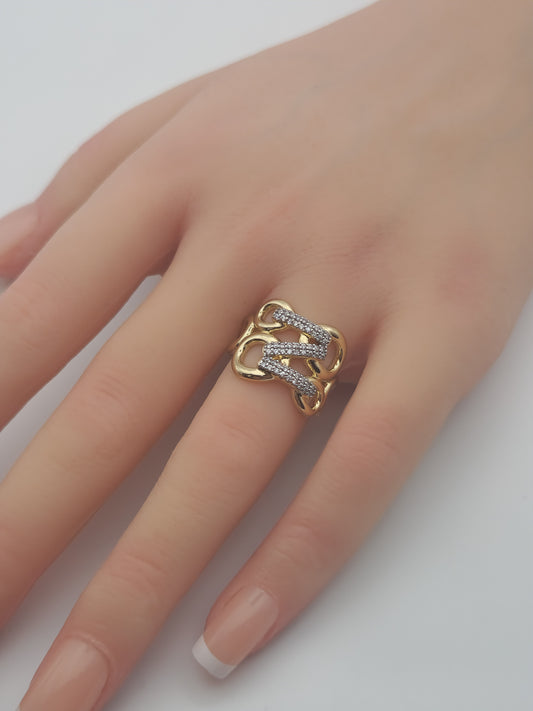 Bague Harmonie Dorée – Maillons Pavés & Élégance Sculptée