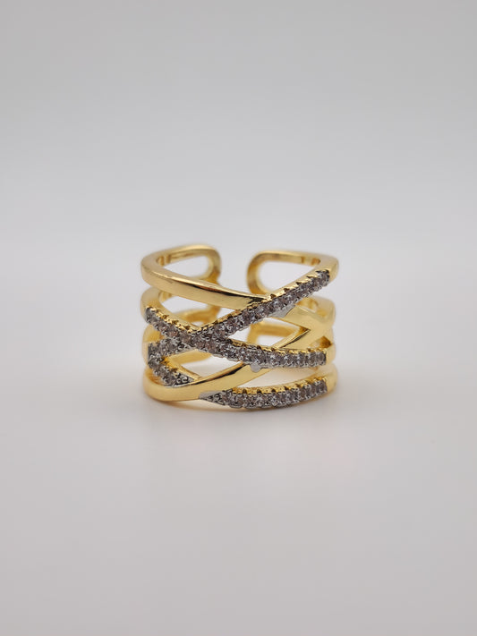 Bague Fusion Éclat – Or Croisé & Zircons Brillants