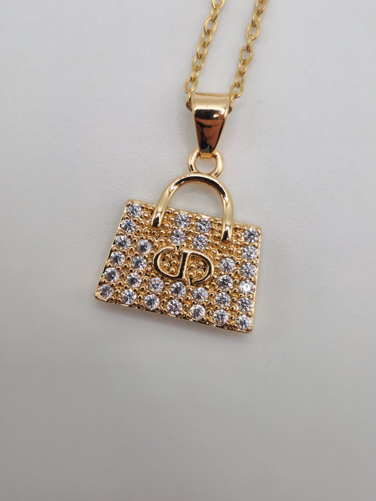 Collier "CD" – Pendentif Sac à Main Strassé