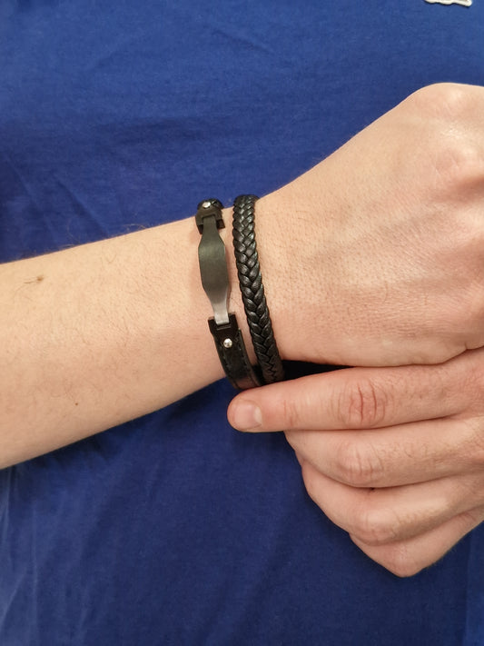 Bracelet "Élégance Tressée" – Cuir Noir Multi-Brins