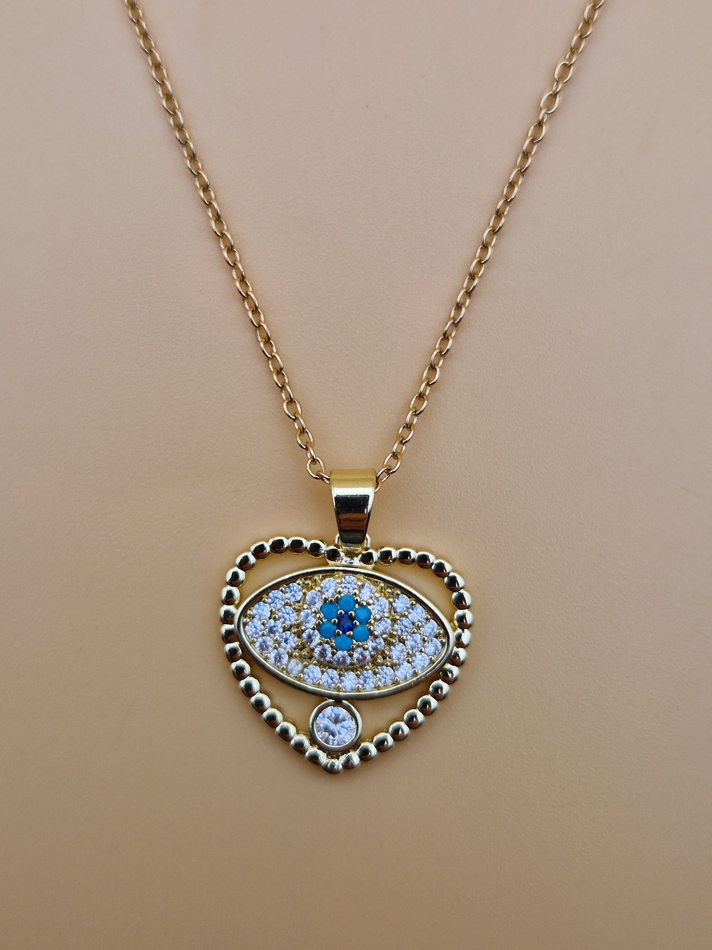 Collier "Cœur Protecteur" - Œil Turc et Zirconium Doré