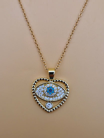 Collier "Cœur Protecteur" - Œil Turc et Zirconium Doré