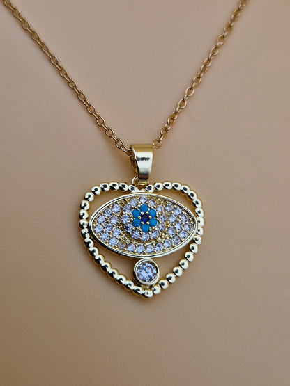 Collier "Cœur Protecteur" - Œil Turc et Zirconium Doré
