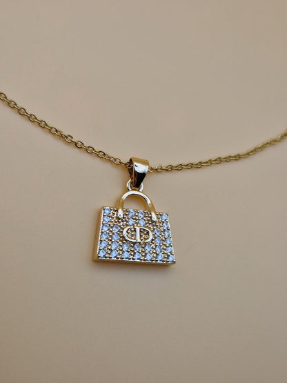 Collier "CD"  – Pendentif Sac à Main Strassé