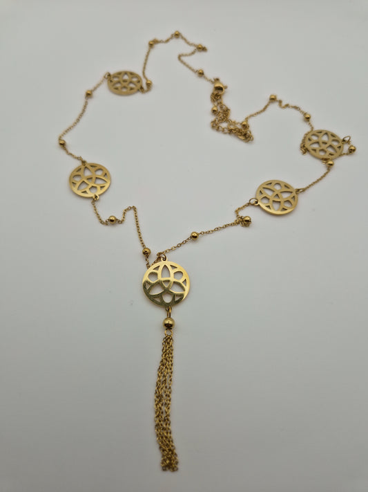 Collier Doré "Éclat Bohème" – Médaillons Fleur de Vie & Pampille
