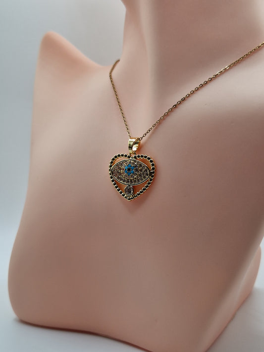 Collier "Cœur Protecteur" - Œil Turc et Zirconium Doré