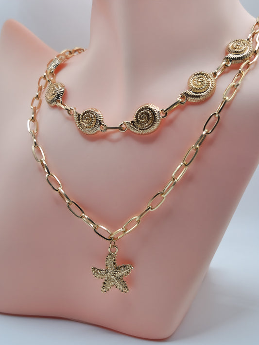 Collier Doré "Éclat Marin" – Étoile de Mer & Spirales