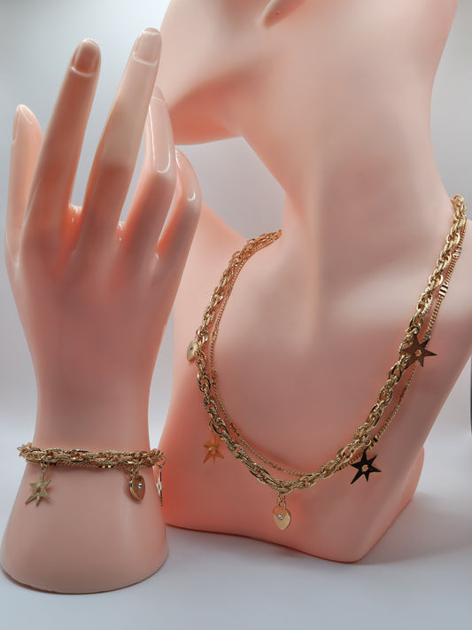 Duo "Étoiles d'Or" - Collier &Bracelet Charms