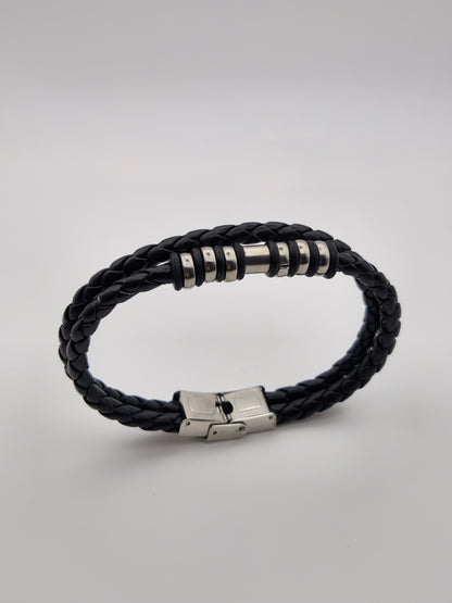 Bracelet Tressé Noir avec Accent Métallique