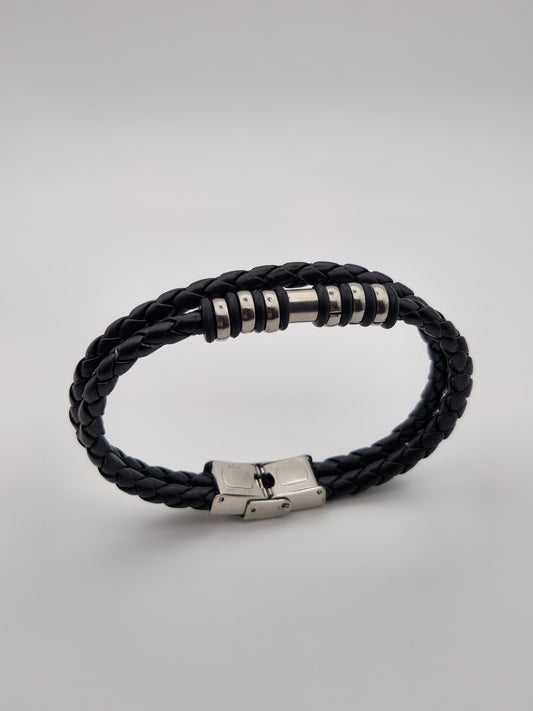 Bracelet Tressé Noir avec Accent Métallique