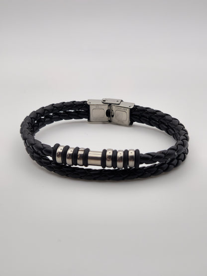 Bracelet Tressé Noir avec Accent Métallique