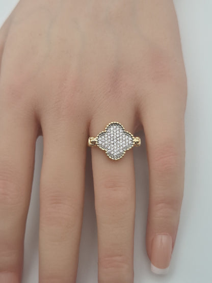 Bague Prestige Trèfle Pavé – Doré & Zircon
