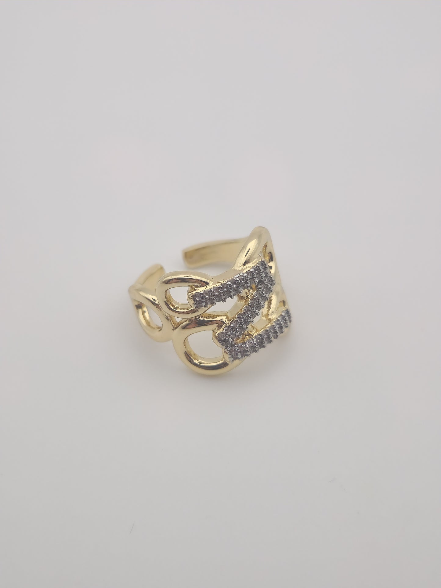 Bague Harmonie Dorée – Maillons Pavés & Élégance Sculptée