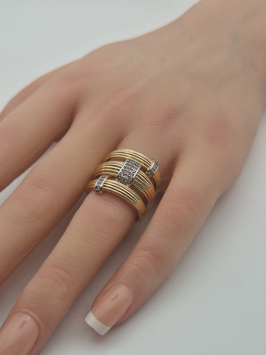 Bague Architecte Dorée – Multi-Cordes & Détails Zircon