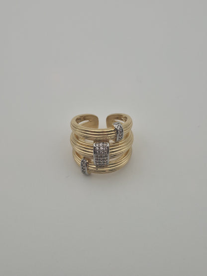 Bague Architecte Dorée – Multi-Cordes & Détails Zircon