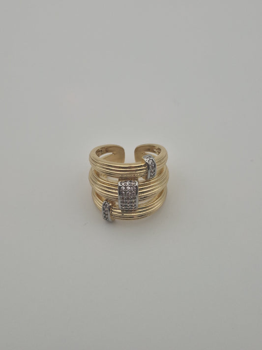 Bague Architecte Dorée – Multi-Cordes & Détails Zircon