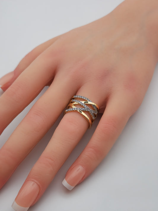 Bague Fusion Éclat – Or Croisé & Zircons Brillants