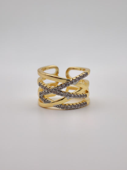 Bague Fusion Éclat – Or Croisé & Zircons Brillants