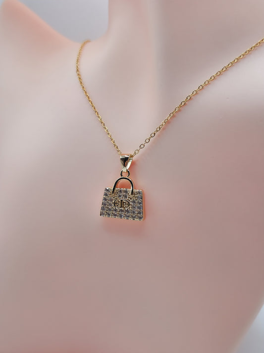 Collier "CD"  – Pendentif Sac à Main Strassé