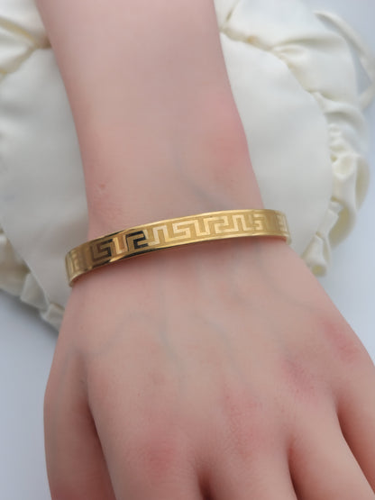 Bracelet "Hélios" en acier doré – Motif Grec